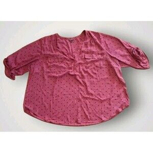 Torrid Georgette V-Neck Roll Tab Blouse Plum Polka Dot Size 5x